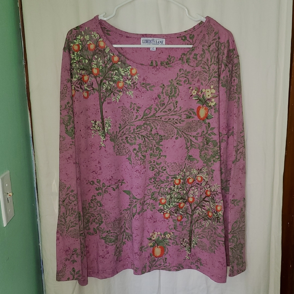 Vintage Y2k Sparkly Bedazzled Apple Tree Long Sleeve Top